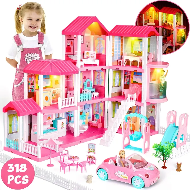 Photo 1 of 
Freecat 38.5'' Dollhouse Pretend Play Set with 2 Dolls & Furniture Accessories, 318PCS Princess Dollhouse Toy for 3 4 5 6 7 8+ Year Old Kids Girls Christmas Toy Gifts