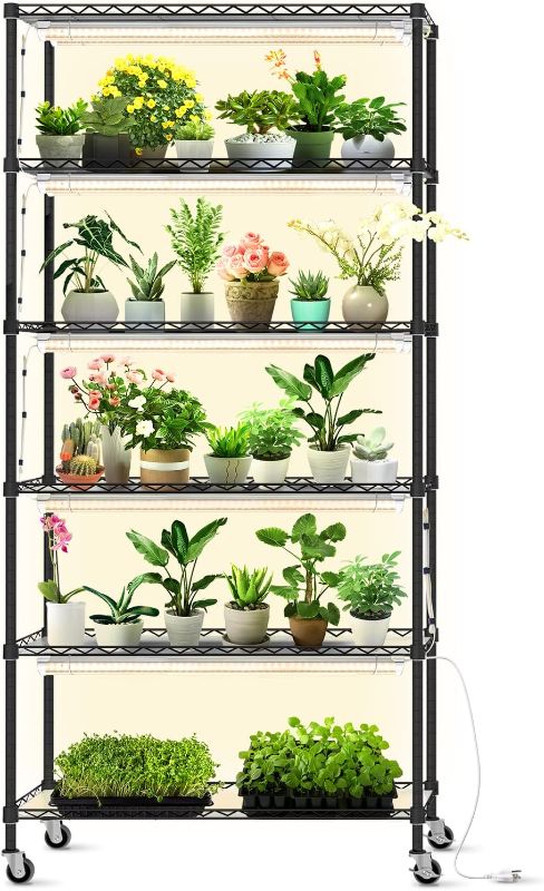 Photo 1 of 
Bstrip DIY Plant Shelf with Grow Lights, Grow Light Shelf with Adjustable Rack and Wheels, Plant Stand, 8-Pack 192W T8 3000K Full Spectrum Grow Lights for...