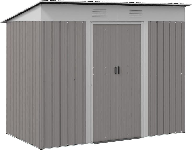 Photo 1 of ***PARTS ONLY***
 7' x 4' Metal Lean to Garden Shed, Outdoor Storage Shed, Garden Tool House with Double Sliding Doors, 2 Air Vents for Backyard, Patio, Lawn, Light Gray