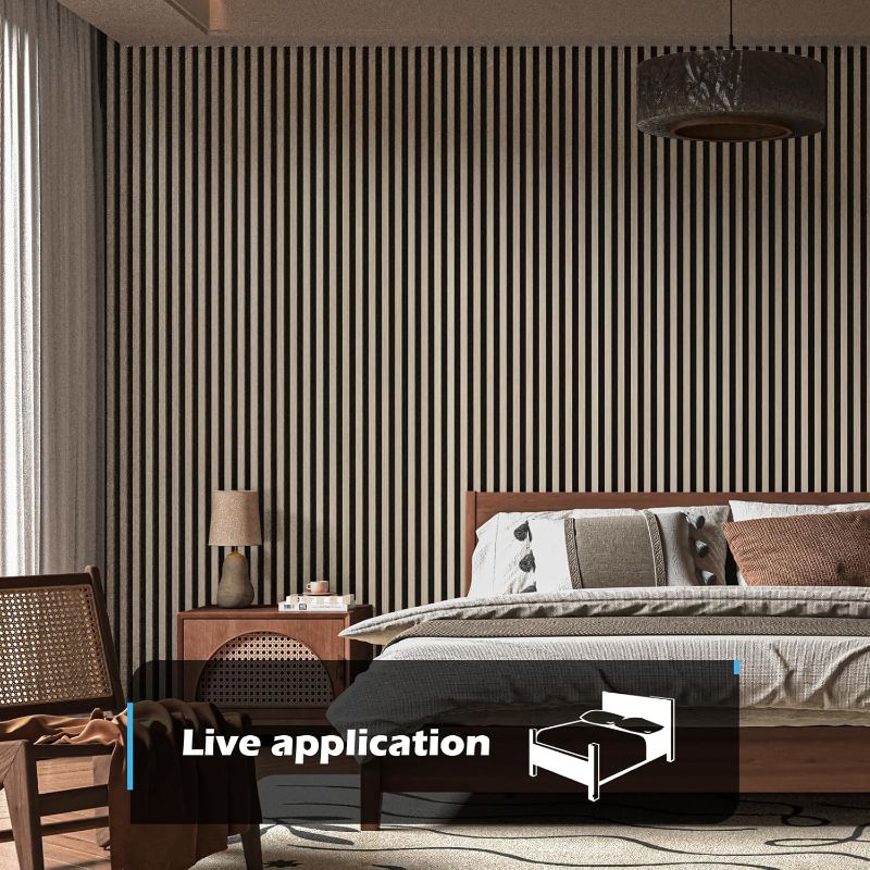 Photo 1 of ****ONE PANEL HAS WOOD DAMAGE***Art3d 2-Pack 94" x 24" Acoustic Wood Panels for Wall, Soundproof Wood Slat Panel for Wall and Ceiling, 3D Fluted Sound Absorbing Paneling for Interior Wall Decor, Living Room, Bedroom - Oak