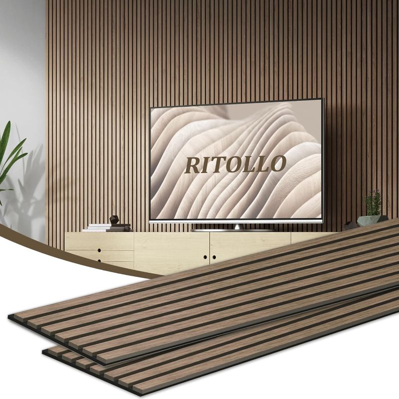 Photo 1 of ****ONE PANEL HAS WOOD DAMAGE***Art3d 2-Pack 94" x 24" Acoustic Wood Panels for Wall, Soundproof Wood Slat Panel for Wall and Ceiling, 3D Fluted Sound Absorbing Paneling for Interior Wall Decor, Living Room, Bedroom - Oak