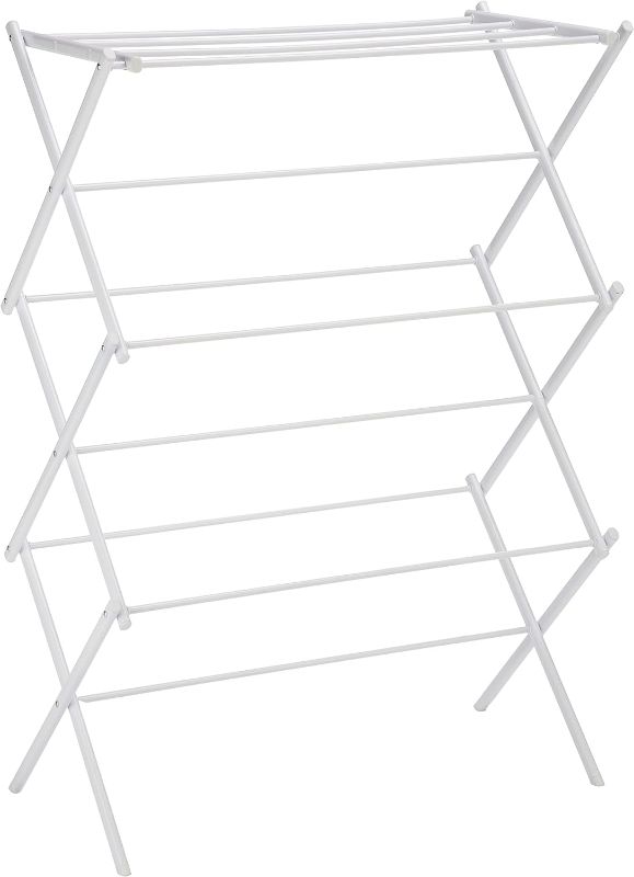 Photo 1 of Amazon Basics Foldable Portable Laundry Rack for Air Drying Clothing, Indoor Outdoor Use - 14.5" D x 29.5" W x 41.8" H, White