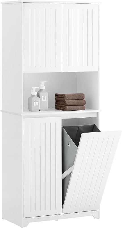 Photo 1 of 57" Tall Storage Cabinet with 2 Rattan Doors, Wooden Floor Cabinet with Adjustable Shelves for Bathroom/Kitchen/Living Room, Freestanding Pantry, Metal Handle, Anti-Tipping Device, White