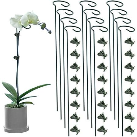 Photo 1 of 12 Pack Plant Stakes 24 Inch Plant Support Stakes with 24 Pcs Plant Clips Green for Garden