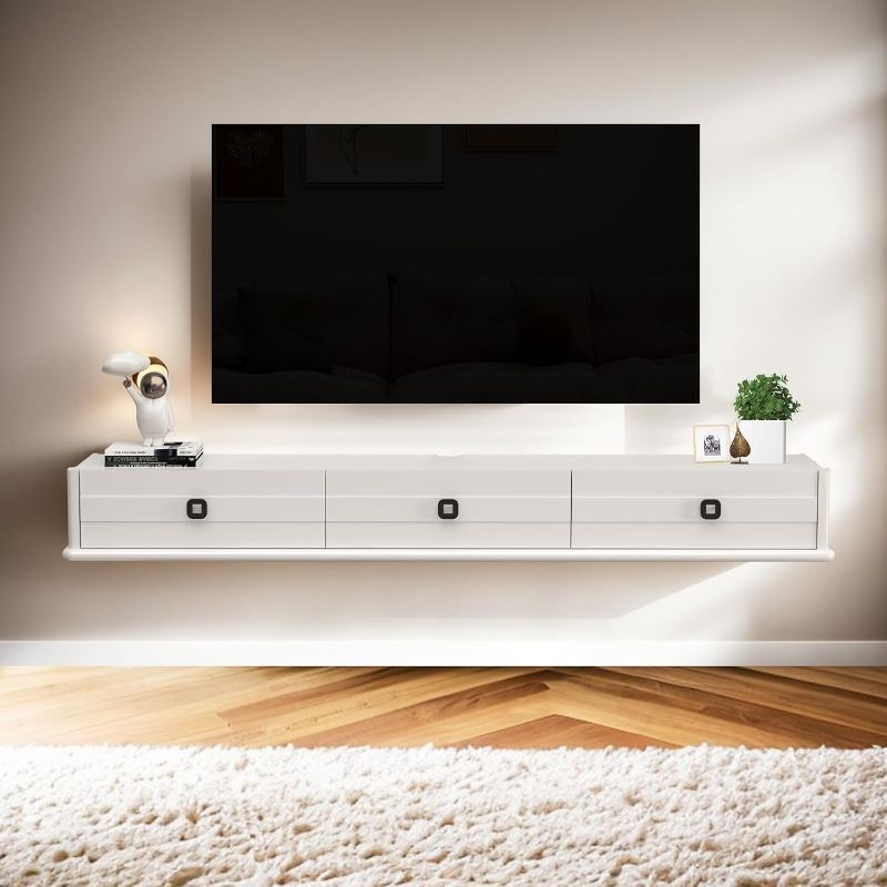 Photo 1 of ***SIMILIAR TO PICTURE** High Gross Floating TV Stand,74? Wood Wall Mounted TV Console,Floating Entertainment Center WHITE AND MARBEL 3 DOORS