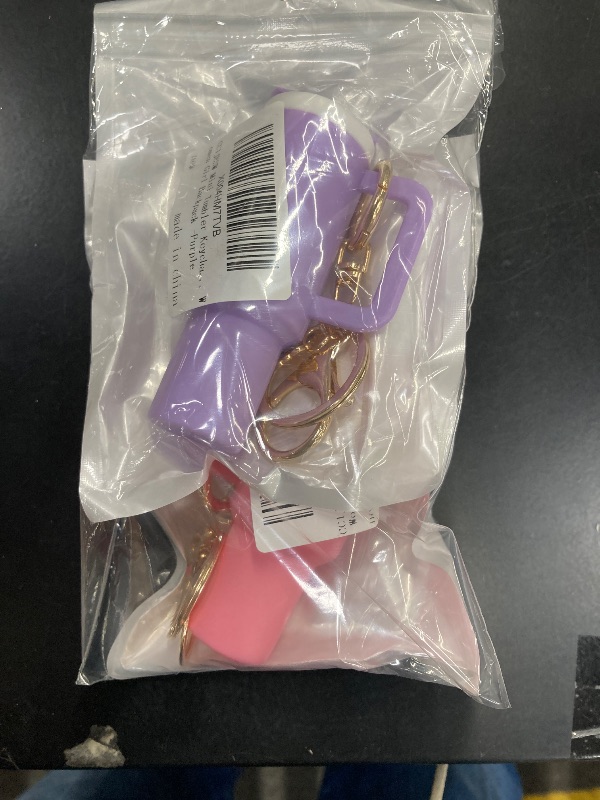 Photo 1 of 2 Pack, CCIJESW Mini Tumbler Keychain Accessories for Stanley Cup, Cute Cup Keychain Chapstick Holder for Women Girl Backpack -Purple, Pink