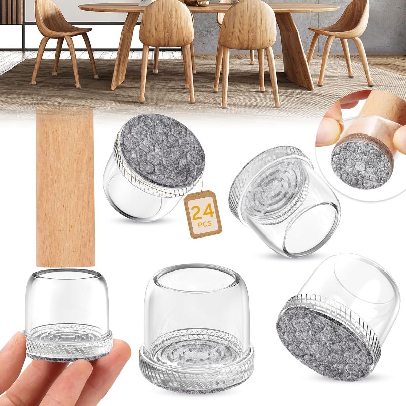 Photo 1 of Ansible 24 pcs Square Extra Small Chair Leg Floor Protectors, Furniture Felt Pads Silicone Covers caps for Chairs,Chair Leg Protectors for Hardwood Floors (Extra Small fit:0.5''-0.75')