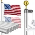 Photo 1 of 14 Gauge Flag Pole for Outside In Ground - 25 FT Heavy Duty Flagpole Kit for Yard - Extra Thick Outdoor Flag Poles with 3x5 American Flag for Residential or Commercial, Silver