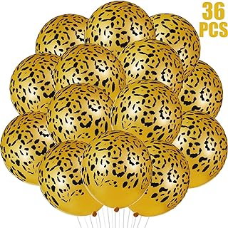 Photo 1 of 12 Pieces 22 Inch Foil Balloons 4D Round 4D Jungle Safari Large Foil Balloon for Animal Theme Birthday Party Decoration Supplies (Leopard Print)