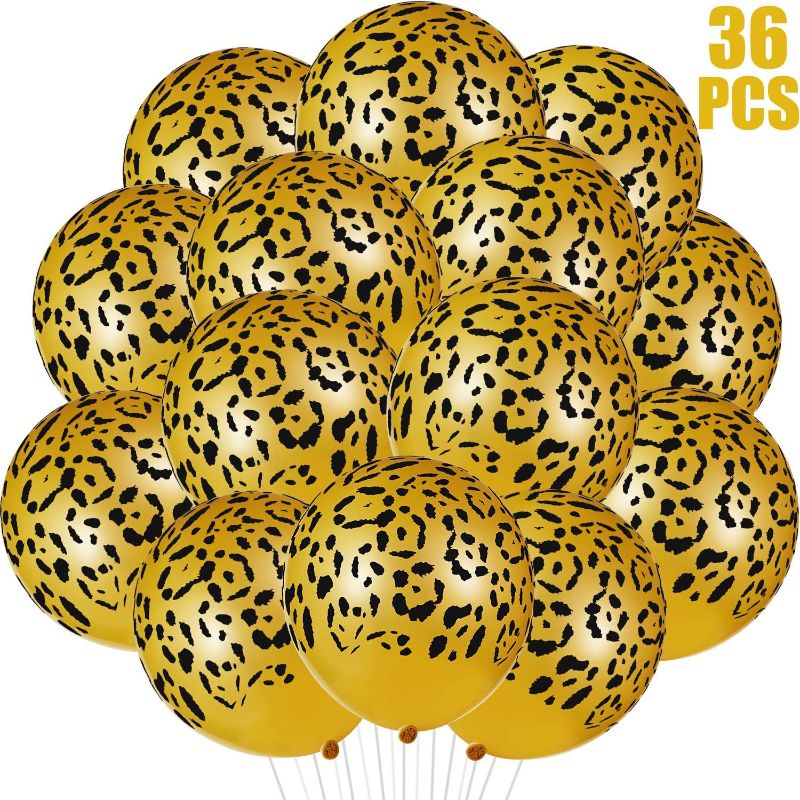 Photo 1 of 12 Pieces 22 Inch Foil Balloons 4D Round 4D Jungle Safari Large Foil Balloon for Animal Theme Birthday Party Decoration Supplies (Leopard Print)