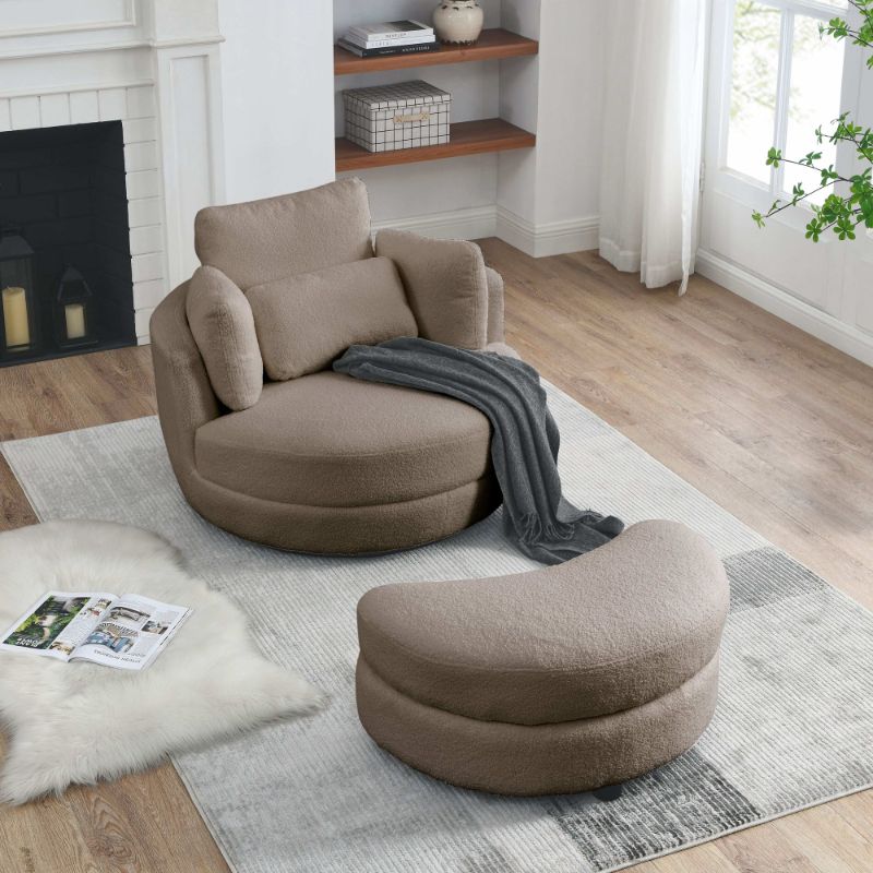 Photo 1 of 39"W Moon Upholstered Swivel Accent Barrel Chair with Storage Ottoman for Living Room - 51 X 39 X 30.5
