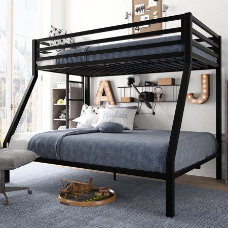 Photo 1 of Amolife Twin Over Full Metal Bunk Bed with Removable Stairs Full-Length Guardrail Black