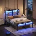 Photo 1 of Bestier King Size Bed Frame LED Platform Bed with Storage Headboard Charging Station Grey