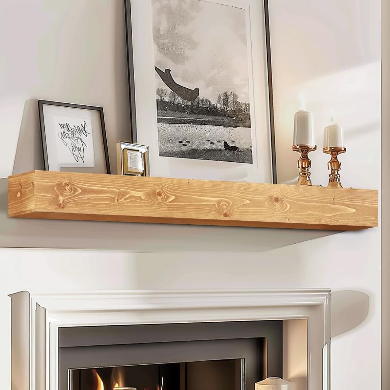 Photo 1 of 56x8x5 Fireplace Mantel - Handcrafted Rustic Solid Wood Wall Mounted Floating Shelf