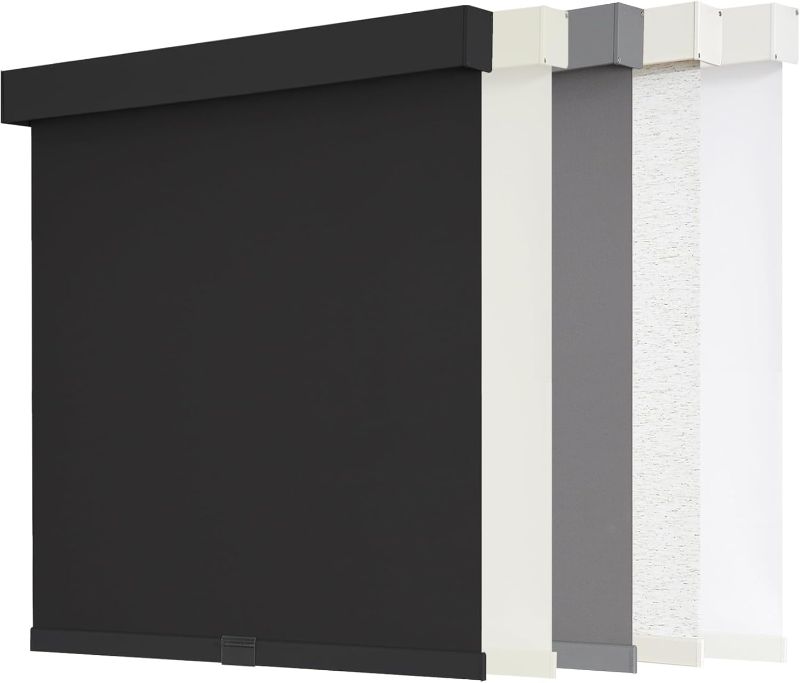 Photo 1 of AOSKY Blackout Roller Shades Cordless Blinds for Windows, Free-Stop Shades with Valance, Thermal Insulated Fabric, UV Protection, Natural Woven Blinds for Home and Office (72" W x 72" H, Black)