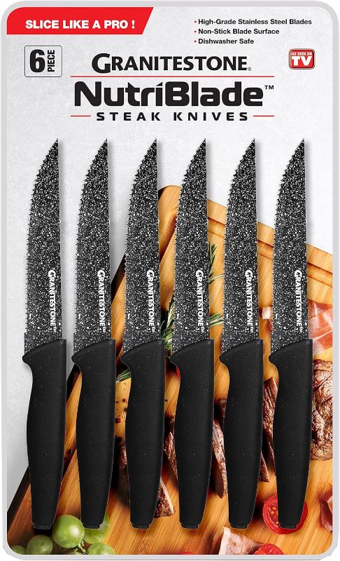 Photo 1 of 
Granitestone Nutriblade 6-Piece Steak Knives with Comfortable Handles, Stainless Steel Serrated Blades – Dishwasher-safe and Rust-proof Steak Knife For Home...