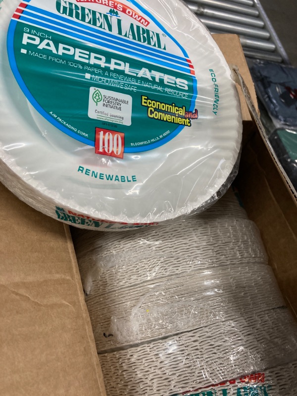 Photo 1 of AJM Green Label Paper Plates, 9", White, Box of 1,200 Plates
