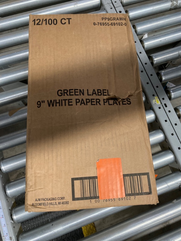 Photo 1 of AJM Green Label Paper Plates, 9", White, Box of 1,200 Plates