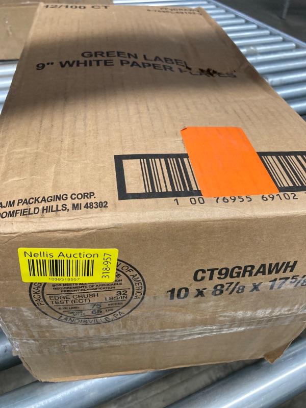 Photo 1 of AJM Green Label Paper Plates, 9", White, Box of 1,200 Plates