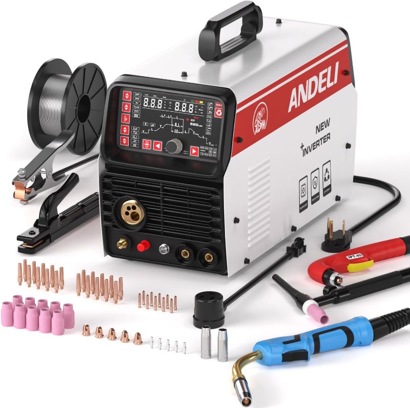 Photo 1 of ANDELI 110V/220V 200A Aluminum MIG Welder, 50A Plasma Cutter Welder Combo Gas MIG/HF TIG/CUT/COLD/Stick/Flux Core MIG 6 in 1 Multiprocess Welding Machine with Pulse (MCT-520DPL PRO LED)
