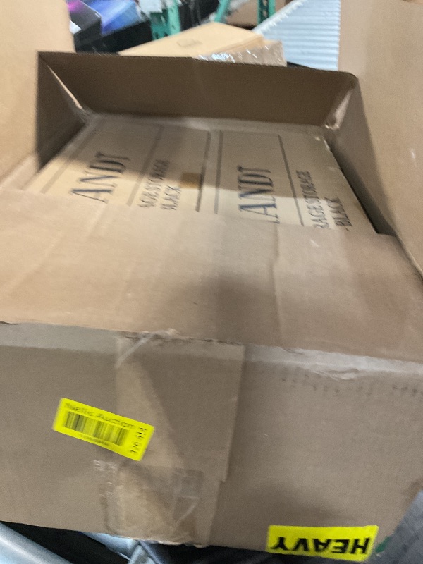 Photo 1 of HANDT Overhead Garage Storage Rack, Ceiling Tote Bin Organization Rails Shelving Racks System, Heavy Duty Hanging Metal Rack Systems for 27 Gallon Container, Supports Most Other Bins, 4 Sets Black