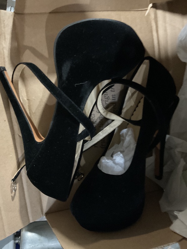 Photo 1 of (one broken heel attached/ parts) OCHENTA Women's Ankle Strap Platform Pumps Strappy High Heels Sexy Stiletto Shoes Dress Party Velvet Black 39 - US 7.5