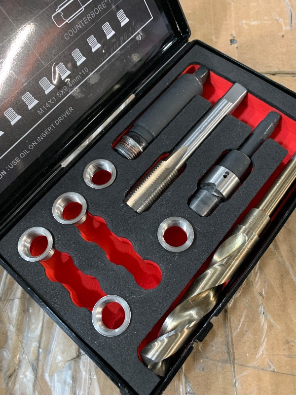 Photo 1 of SENNMONN M14X1.5 Thread Repair Kit with Insert HSS Drill, Tap, Counterbore, Installation Driver, Metric, 10PCS Stainless Steel Insert M14X1.5X 9.4MM