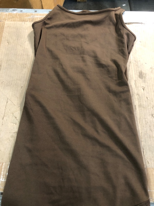 Photo 1 of (used)(see all images) LYANER Women's Ruched Wrap Slit Tie Waist Scoop Neck Sleeveless Bodycon Midi Tank Dress Mocha Small