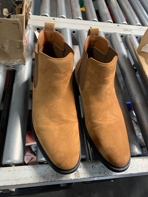 Photo 1 of (SIZE 12) ) (USED/FAIR) Roknemo Mens Suede Chelsea Boots - Classic Slip On Dress Boots with Side Elastic Panels - Comfort Low Cut Ankle Shoes - Brown Suede 10