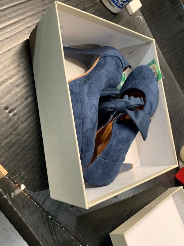 Photo 1 of (SIZE 9.5) (USED/FAIIR) Mostrin Navyblue High Heels for Women Vintage Small Bowtie Closed Toe Platform Pumps Ladies Mary Jane Shoes Size 
