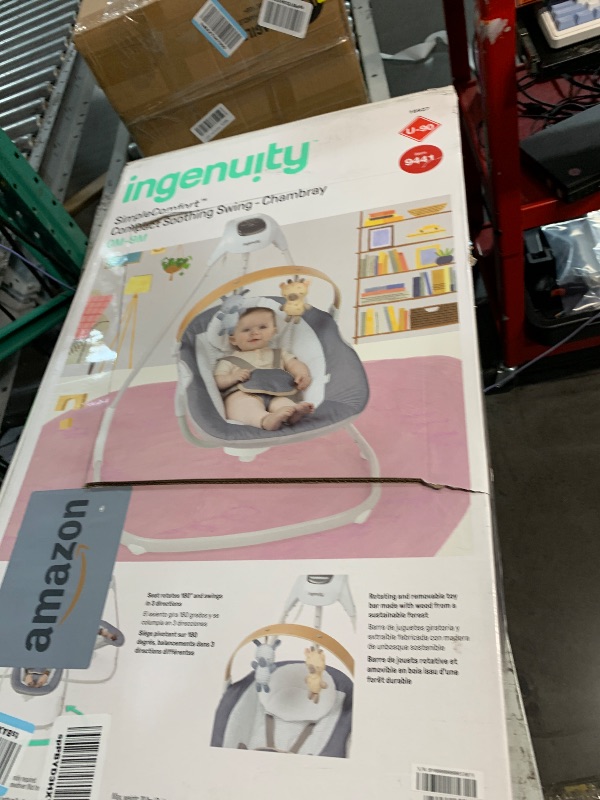 Photo 1 of **PARTS ONLY***Ingenuity SimpleComfort Compact Soothing Swing, Rotating Bar, Rotating Seat, 6 Speeds, for Ages 0-9 Months, Up to 20 Pounds - Chambray