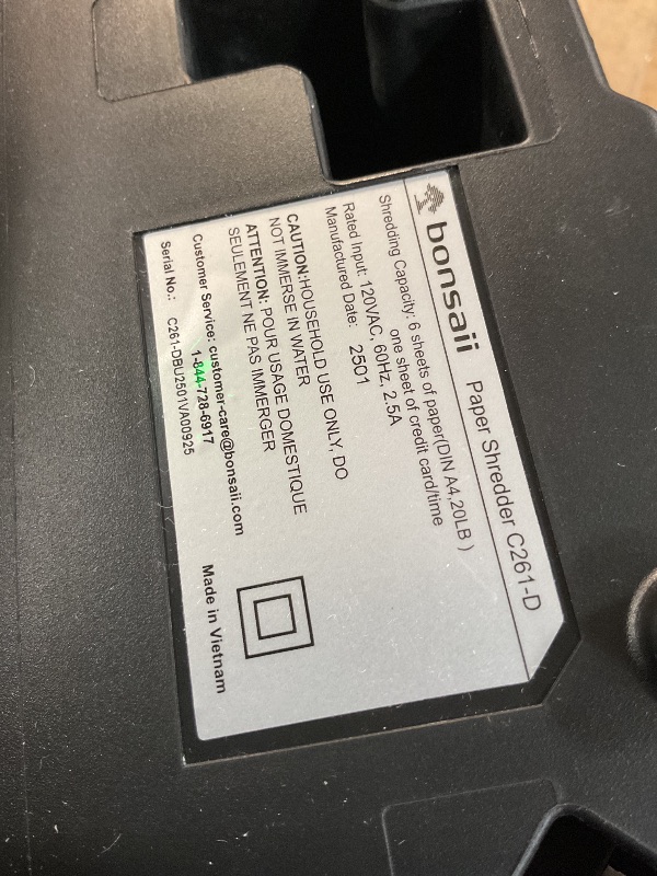 Photo 1 of (See images for damage) Bonsaii 6 Sheet High Security Micro Cut Paper Shredder, Credit Cards/Mail/Staples/Clips Shredder for Home Use with 4.2 Gallon Bin (C261-D)