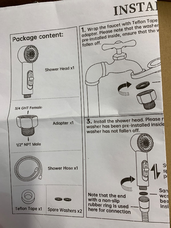 Photo 1 of (used)(incomplete)(for parts only) 3 Mode Dog Shower Attachment, High Pressure Handheld Sprayer with ON/OFF Switch, 3/4 GHT Female Connector