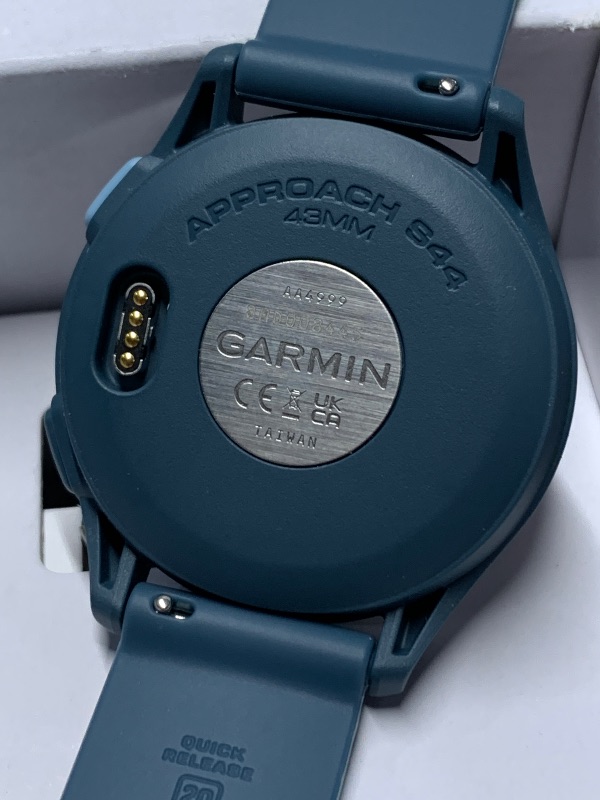 Photo 1 of (used) Garmin Approach® S44, Essential Golf GPS Smartwatch, AMOLED Display, On-Course Features, Silver Aluminum Bezel with Twilight Silicone Band 