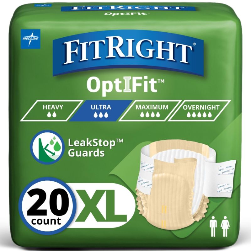 Photo 1 of *** FACTORY SEALED*** FitRight Ultra Absorbency Adult Diapers, FSA/HSA Eligible, 20 Count, Waist Size 56"-64", XL, Incontinence Briefs for Men and Women, Disposable, Moisture Wicking, Leak Protection