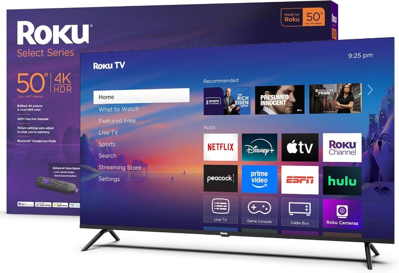 Photo 1 of ** (minor scratches/functions)** Roku Smart TV 2025 – 50-Inch Select Series, 4K HDR TV – RokuTV with Enhanced Voice Remote – Flat Screen LED Television with Wi-Fi for Streaming Live Local News, Sports, Family Entertainment
