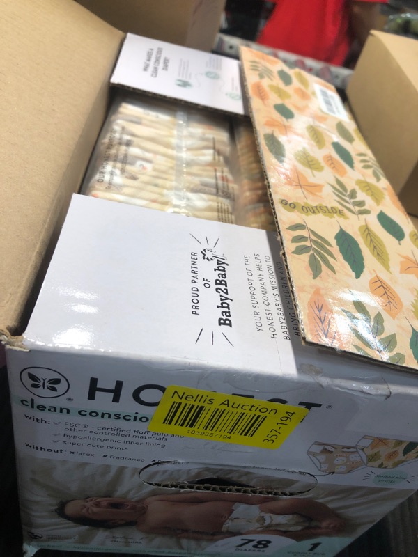 Photo 1 of *** FACTORY SEALED***The Honest Company Clean Conscious Diapers | Plant-Based, Sustainable | Fall '24 Limited Edition Prints | Club Box, Size 1 (8-14 lbs), 78 Count