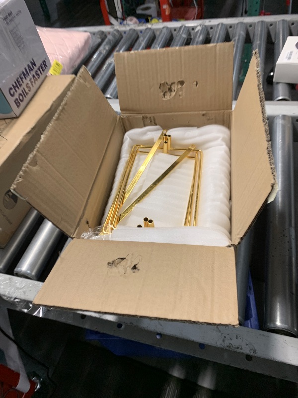 Photo 1 of LIUYWYHCF 3-Tier Serving Rack with Ceramic Serving Tray, Foldable Gold Stand with 3 Pieces 10.6 Inch Gold Rim Large Plates for Food Display, Fruit, Dessert Server Display and Entertaining