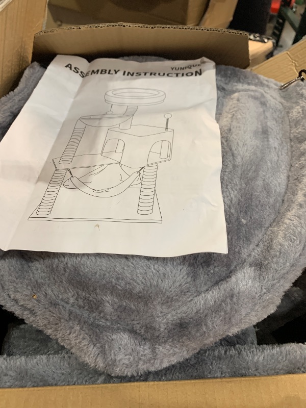 Photo 1 of (broken base)(sold for parts only) YUNIQUE Cat Tree with Cat Condo and Big Hammock, Grey