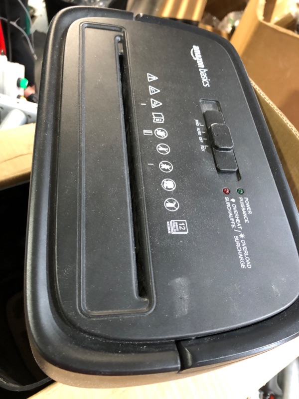 Photo 1 of (sold for parts only) Amazon Basics Cross Cut Paper and Credit Card Shredder, 12 Sheet (New Model), 