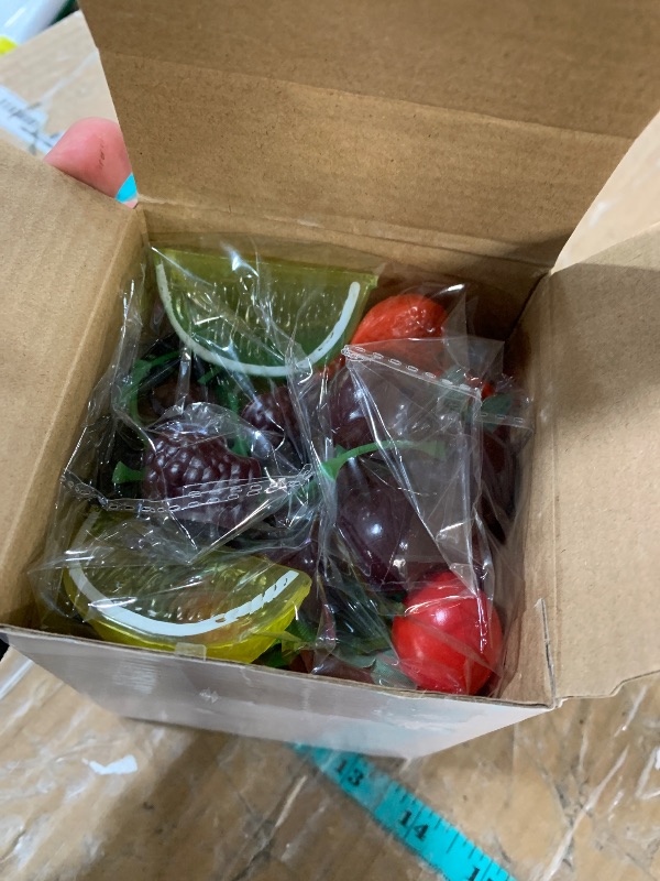 Photo 1 of 50 Pieces Fake Fruit Artificial Plastic Fruit, 14 Fake Strawberries, 12 Fake Cherries, 6 Fake Mulberries, 4 Fake Watermelon Slices, 10 Fake Blueberries, 4 Fake Lemon Slices for Christmas Decor