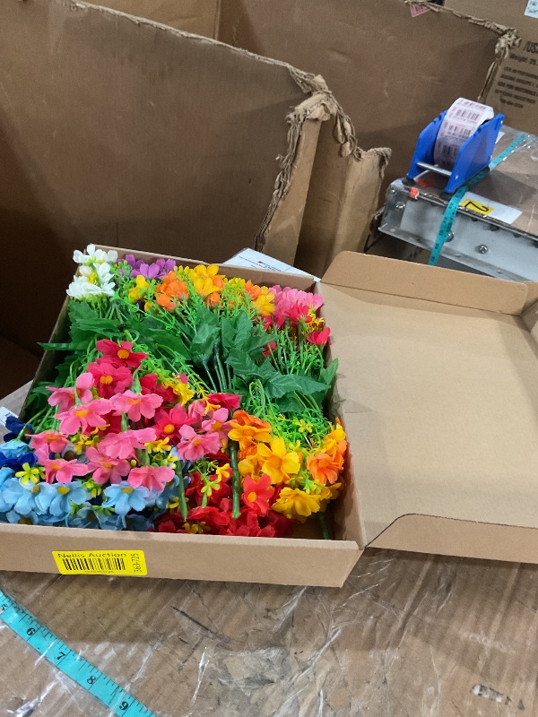Photo 1 of (Missing pieces) 12 Bundles Artificial Fake Flowers for Outdoor Decoration,Shyshining UV Resistant Faux Plastic Fabric Greenery Shrubs Plants Fake Flowers