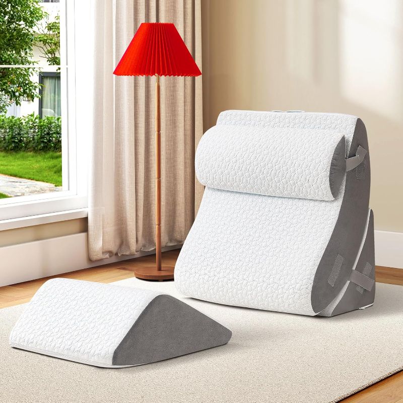 Photo 1 of ($60 VALUE) (BAGGED) (USED/FAIR) BAMBOO Orthopedic Bed Wedge Pillow Set 4PCS with Memory Foam for Back Pain Post Surgery Foam Pillow Adjustable Leg Back and Arm Support Sitting Up and Rest Pillow with Travel Bag
