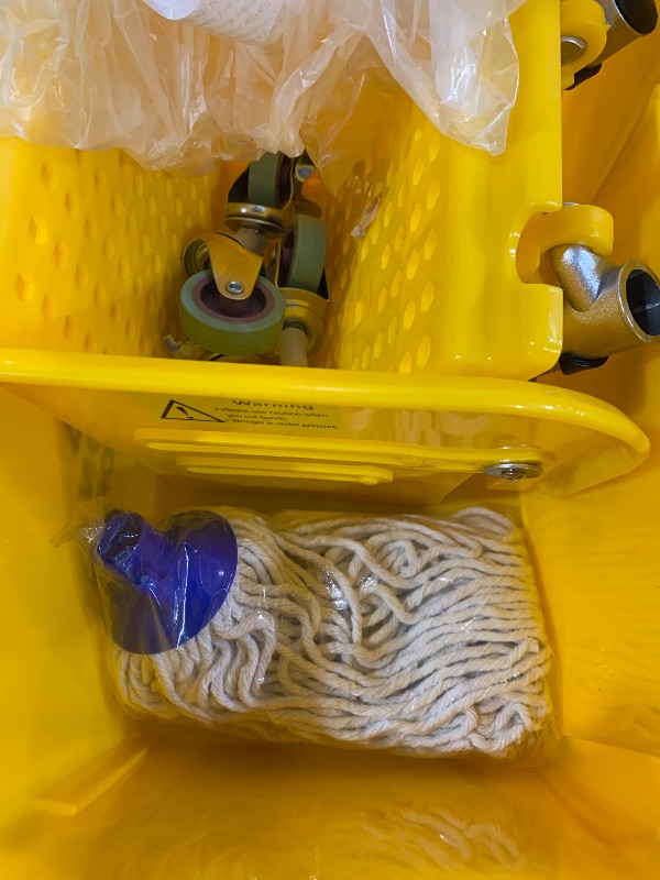 Photo 1 of (used)(damaged)(see all images) Mind Reader Bucket with Wringer and Mop Set, 22 Qt (5.5 Gallon), Floor Cleaning, Wheels, 16.25" L x 10.75" W x 24.5" H, Yellow