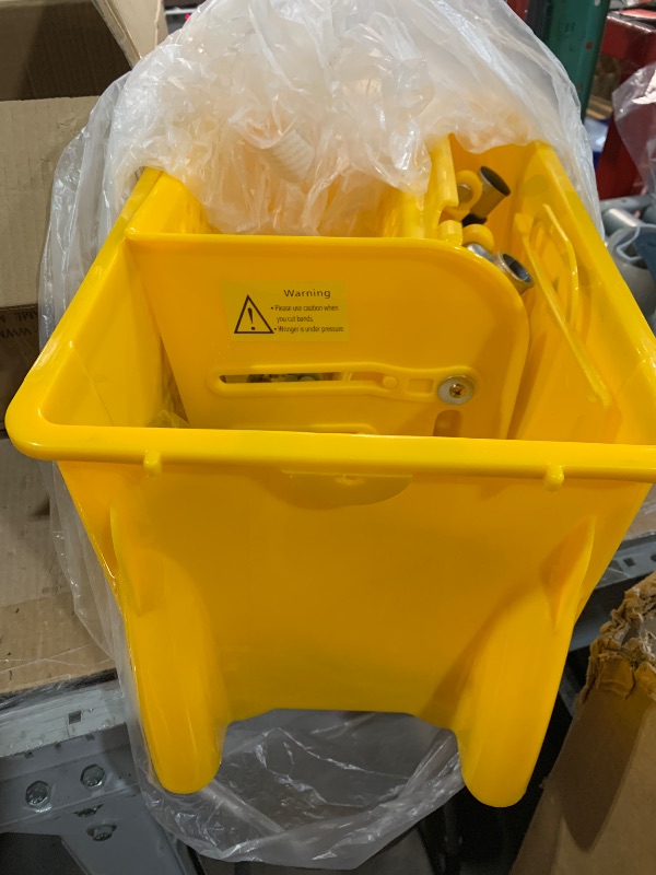 Photo 1 of (used)(damaged)(see all images) Mind Reader Bucket with Wringer and Mop Set, 22 Qt (5.5 Gallon), Floor Cleaning, Wheels, 16.25" L x 10.75" W x 24.5" H, Yellow