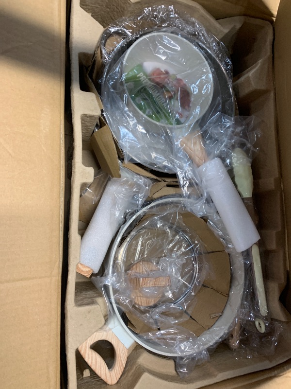 Photo 1 of *** MISSING PIECES***SODAY 12 Pcs Pots and Pans Set, Nonstick Cookware Sets White Granite Induction Cookware, Non-toxic Healthy Non Stick Kitchen Cooking Set with Frying Pans Set, Saucepans,Steamer (PFAS, PFOA, PFOS Free)