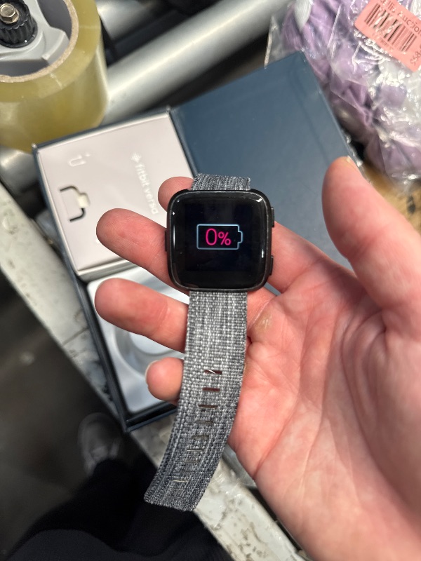 Photo 1 of (USED/FAIR) (MISSING THE CHARGER) Fitbit Versa Special Edition Smart Watch, Charcoal Woven, One Size (S & L Bands Included)