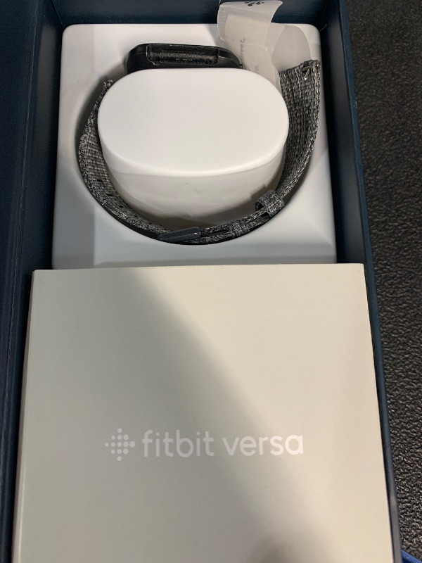 Photo 1 of (USED/FAIR) (MISSING THE CHARGER) Fitbit Versa Special Edition Smart Watch, Charcoal Woven, One Size (S & L Bands Included)