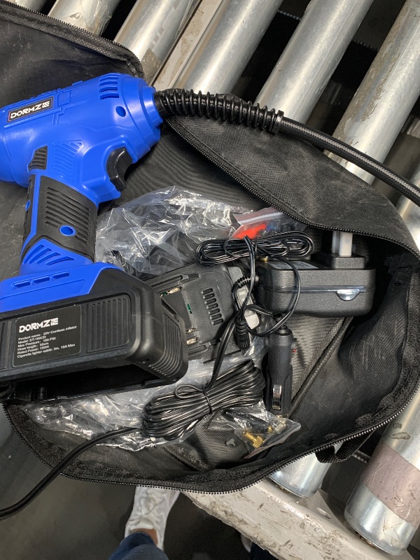 Photo 1 of  Tire Inflator Portable Air Compressor, 20V Rechargeable Battery Tire Pump w/ 12V DC Power Adapter, Digital Pressure Gauge, Auto Air Pump for Many Inflatables (Blue)