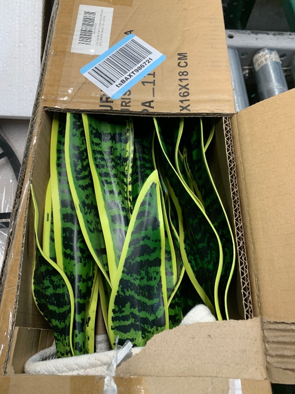 Photo 1 of 2 Set Large Fake Snake Plant 25 Inch Sansevieria Plant Artificial Snake Plants in Pots with Woven Basket Faux Mother In Law Tongue Plant - 17 Leaves Fake Laurentii for Indoor Outdoor Home Office Decor